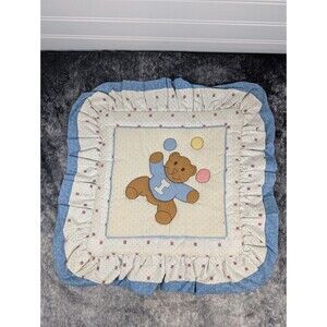 Vtg Hand Quilted Juggling Bear 12"Pillow Case Cottagecore Grannycore Shabychic